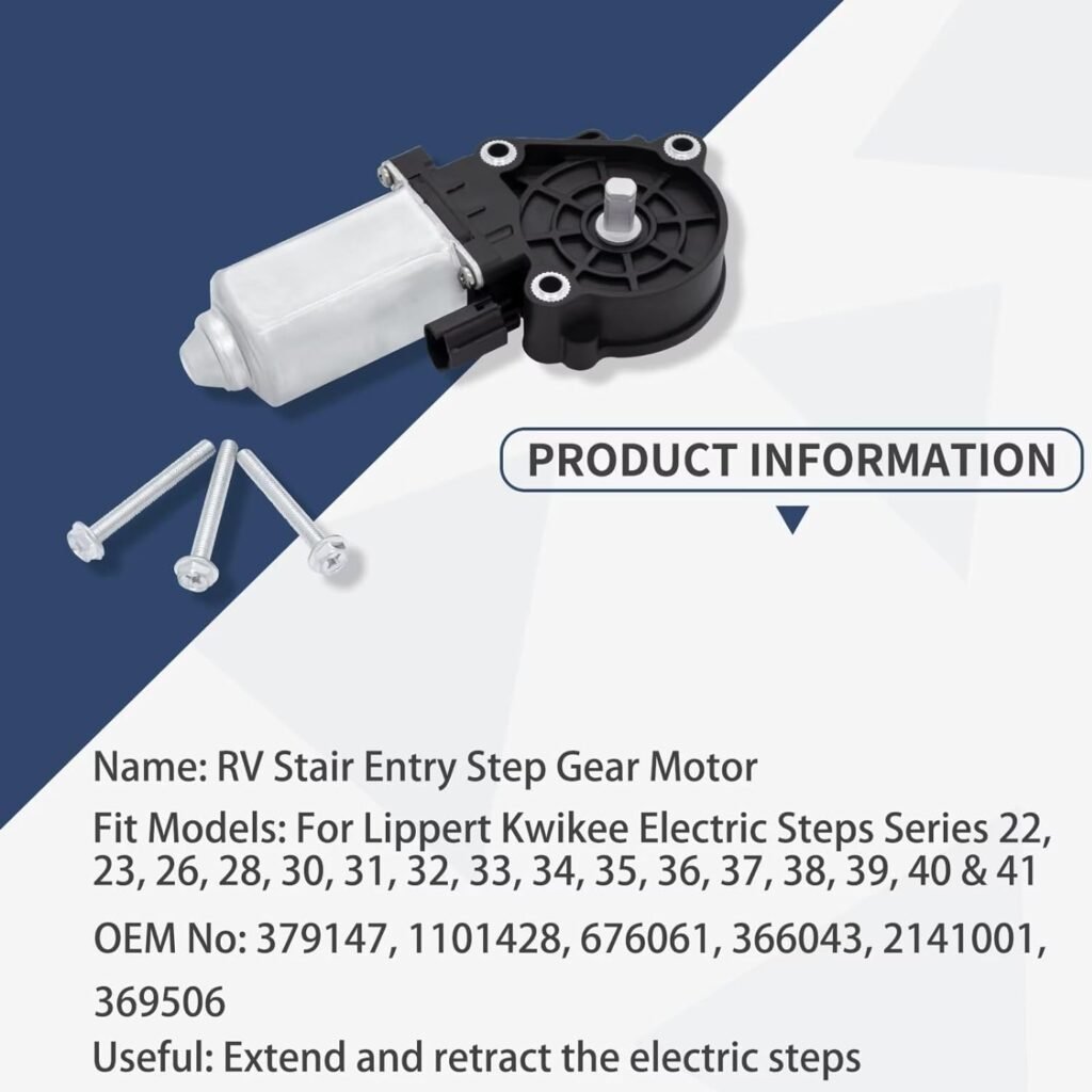 676061 RV Stair Entry Step Gear Motor Compatible with Lippert Kwikee Electric Steps Series 22 23 26 28 30 31 32 33 34 35 36 37 38 39 40  41, Replace# 379147 1101428 366043 369506 214-1001 | New