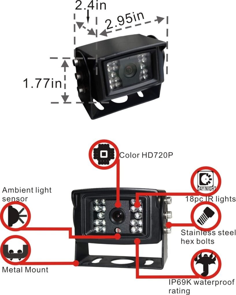 AHD 720P, Super Clear, 7 Wired Monitor Rear View Backup Camera System for Farm Tractor, Truck, RV, Forklift, Heavy Equipment, EXCAVTORS, Skid Steer