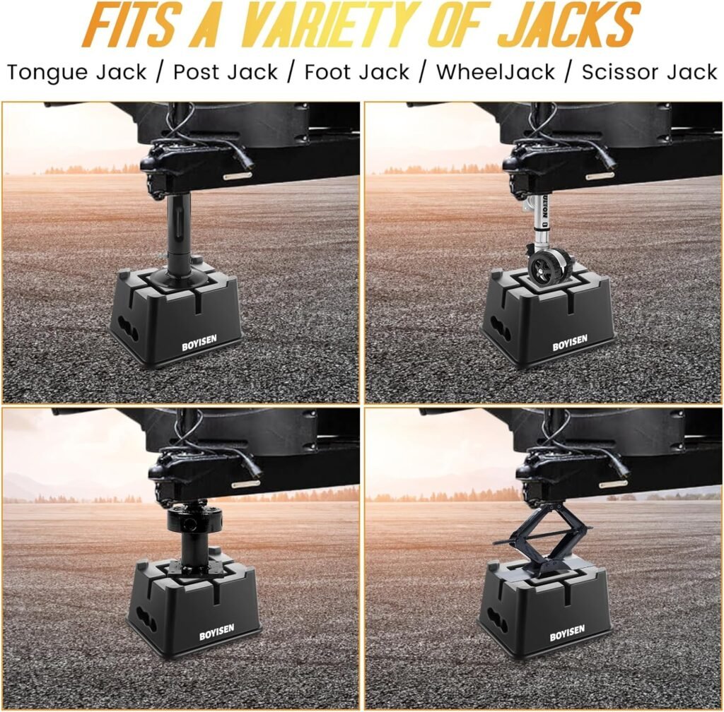 BOYISEN Trailer Jack Block - RV Jack Blocks for 5th Wheel, Pop Up, Toy Hauler Fits for Any Tongue Jack, Foot, Post, Stabilizer Support Up to 16,000lbs Easy Carry Handle (1)