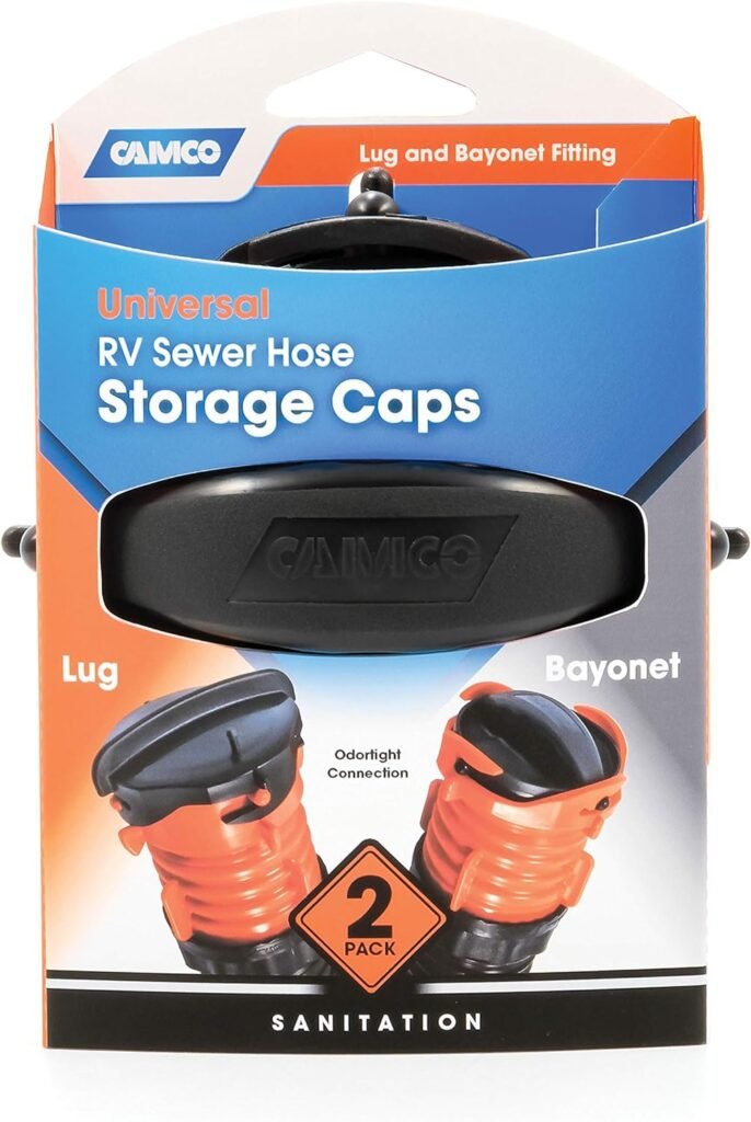 Camco RV Sewer Hose Storage Cap Set - Lug and Bayonet Caps | Allows You to Seal Both Ends of Your Sewer Hose Before Storing | Odor and Leak Proof Connection - 2 Pack (39752)