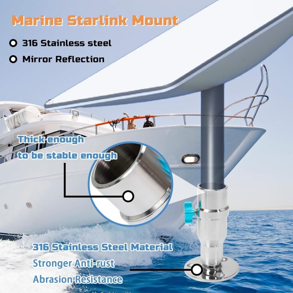 Full Stainless Steel Starlink Mount with Adapter for Yacht Ship RV Marine, 316 Stainless Steel Base, Starlink Mounting Kis, Marine Antenna Mount