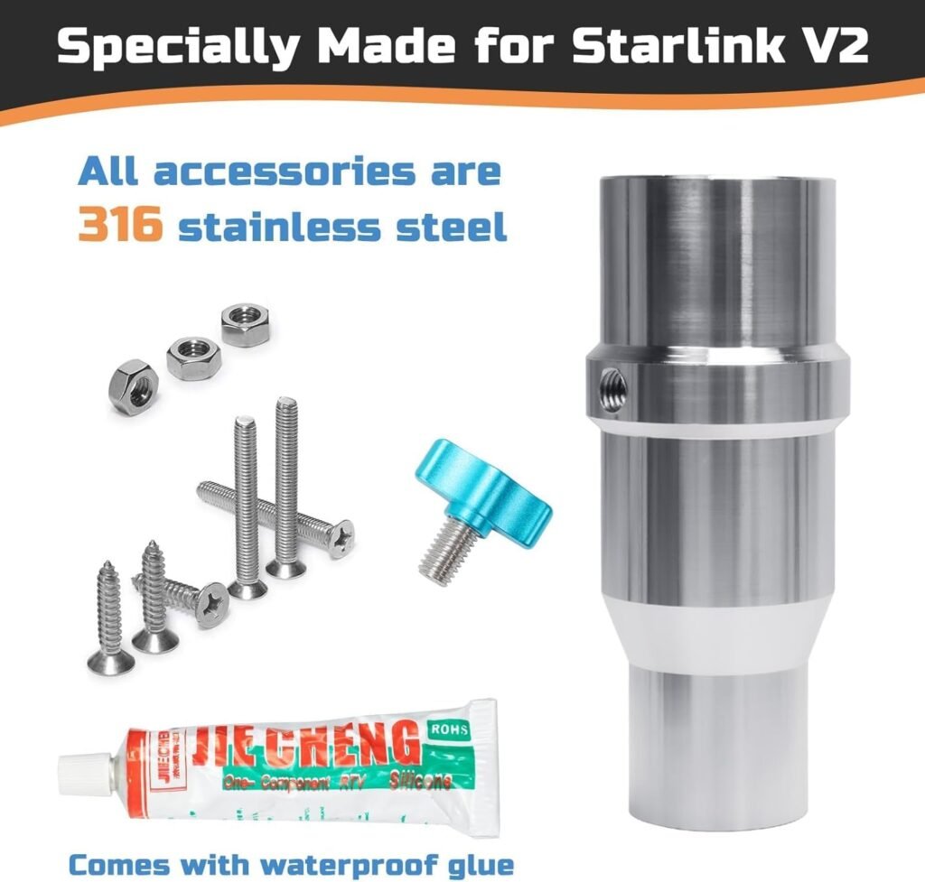 Full Stainless Steel Starlink Mount with Adapter for Yacht Ship RV Marine, 316 Stainless Steel Base, Starlink Mounting Kis, Marine Antenna Mount