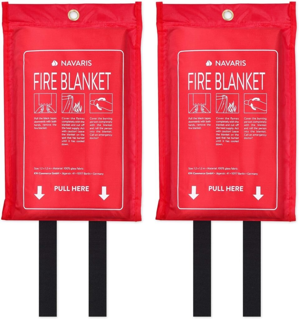 Navaris Fire Blanket for Kitchen (Pack of 2) - 47 x 47 Emergency Fire Suppression Equipment for Home Kitchens, RV, Camper - With Hole to Wall Hang