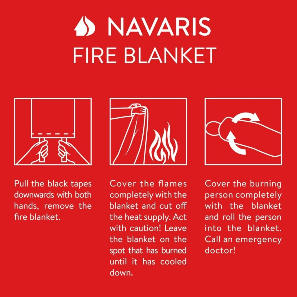 Navaris Fire Blanket for Kitchen (Pack of 2) - 47 x 47 Emergency Fire Suppression Equipment for Home Kitchens, RV, Camper - With Hole to Wall Hang