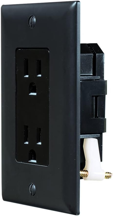 RV Designer S817, Self Contained Dual Outlet with Cover Plate, Black, AC Electrical