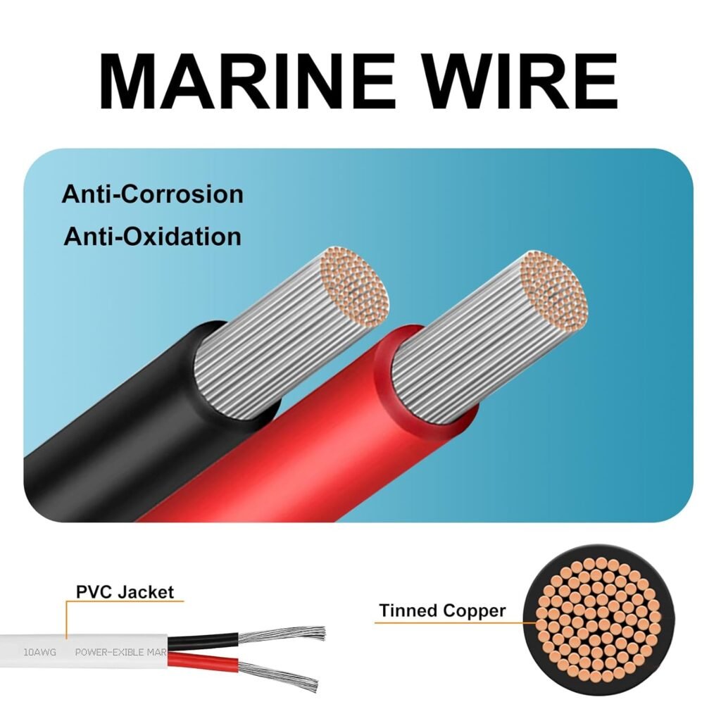 8 Gauge Marine Wire, 30ft Tinned Copper Marine Grade Wire, Duplex Marine Speaker Wire for Boat Automotive RV Outdoor