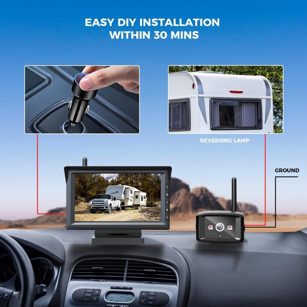 AUTO-VOX RV Backup Camera Wireless with 7 HD Split Screen Monitor, Infrared Night Vision Camera System high-Speed Observation, Hitch Trailer Backup Camera of Trailer Fifth Wheels RV Camper Truck