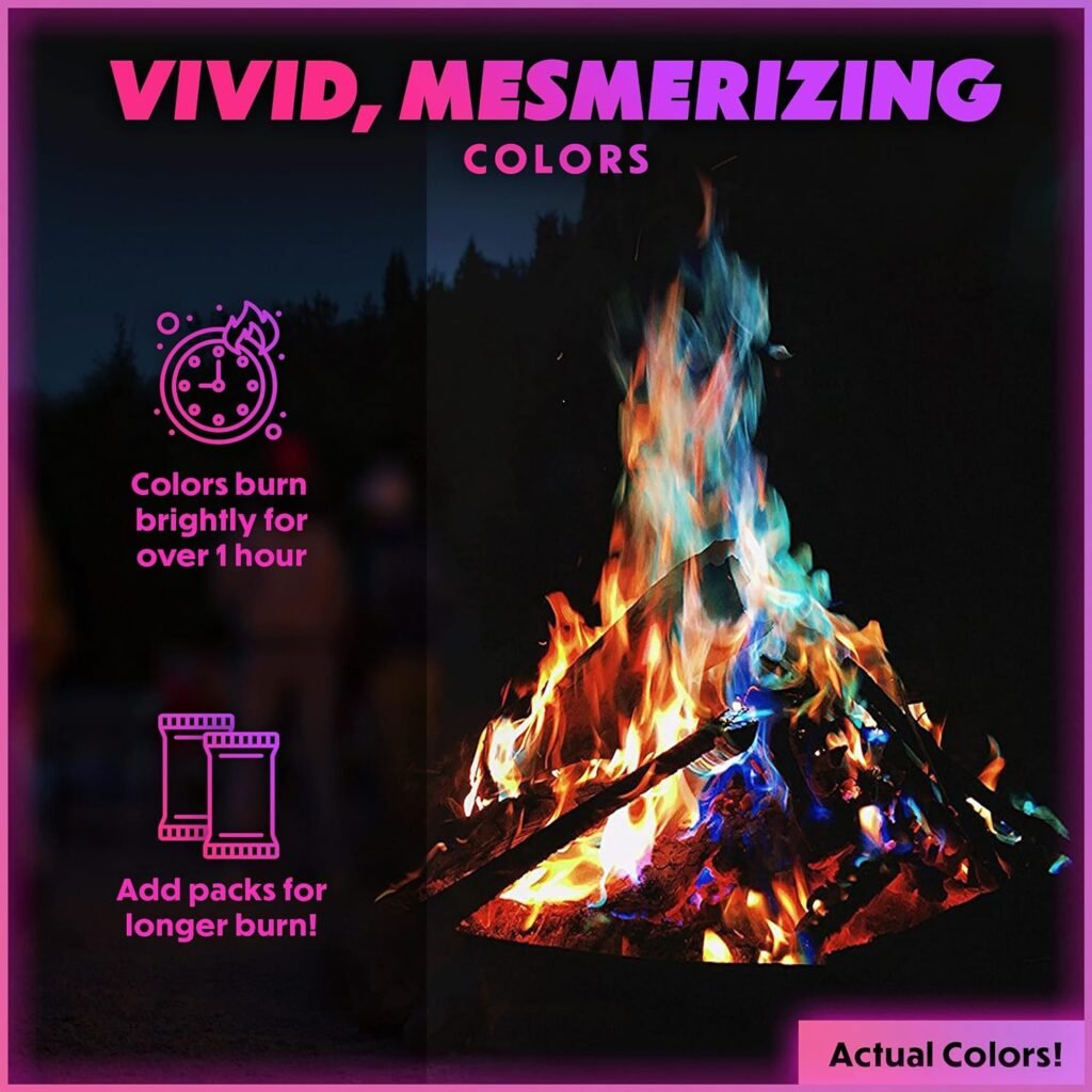 Magical Flames Fire Color Changing Packets for Campfires, Fire Pit, Outdoor Fireplaces - Camping Essentials for Kids  Adults - 12 Pack