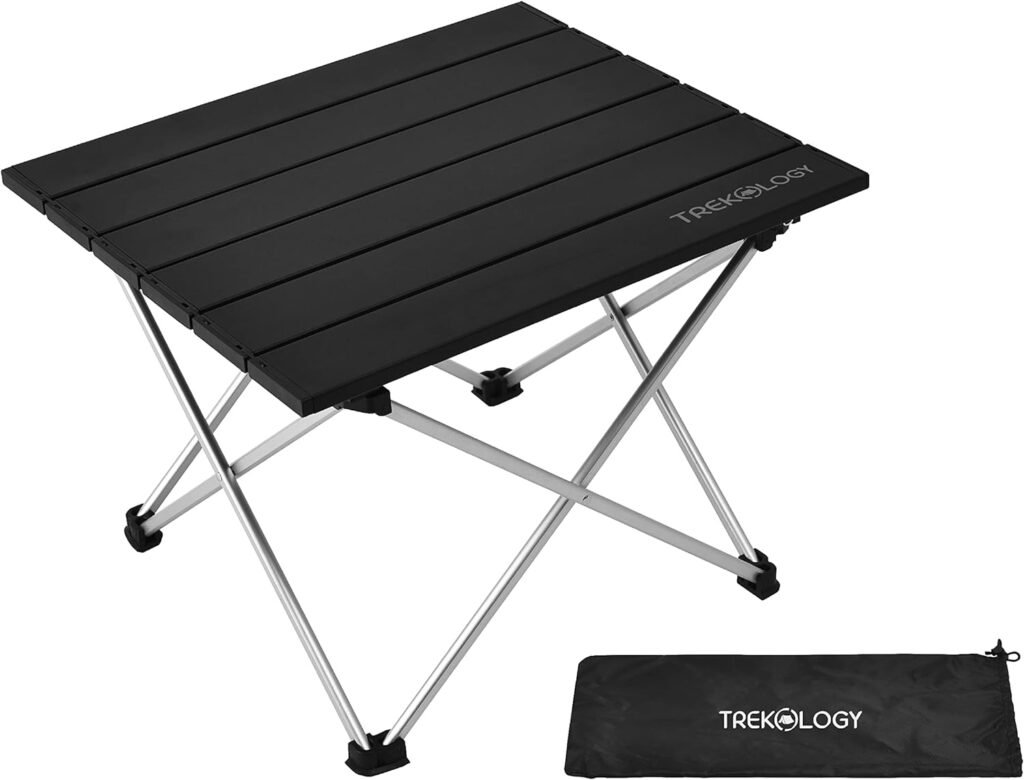 TREKOLOGY Small Camping Side Table That Fold Up Lightweight, Tent Table Folding Camp Table, Fold Up Camping Tables Small Portable Outdoor Beach Table
