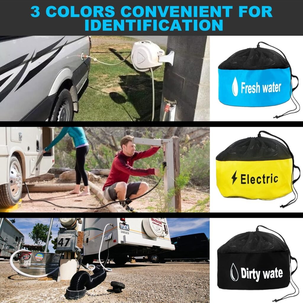 XYZCTEM RV Hose Bags,RV Accessories Storage Bags for Sewer Hoses, Fresh/Black Water Hoses and Electrical Cords, 3 Colors of RV Equipment Storage Utility Bag